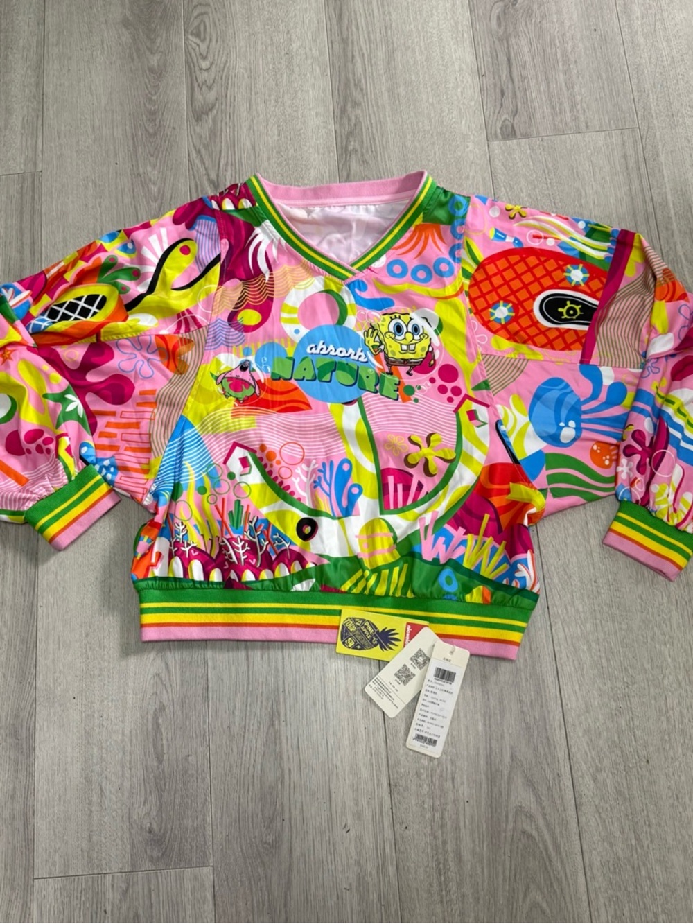 Nickelodeon Spongebob Striped NWT Graphic Top Long Sleeve Crop